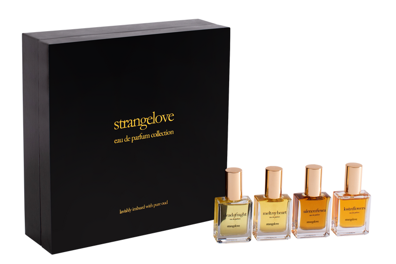 strangelove eau de parfum oud-based gift collection sets.