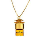 lostinflowers potion pendant carrying your favorite perfume in a gold necklace. Necklace allows you to substitute fragrances at your desire.