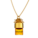 deadofnight potion pendant carrying your favorite perfume in a gold necklace. Necklace allows you to substitute fragrances at your desire.